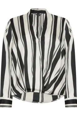 M&Co Womens M&Co Black Stripe Print Wrap Front Blouse