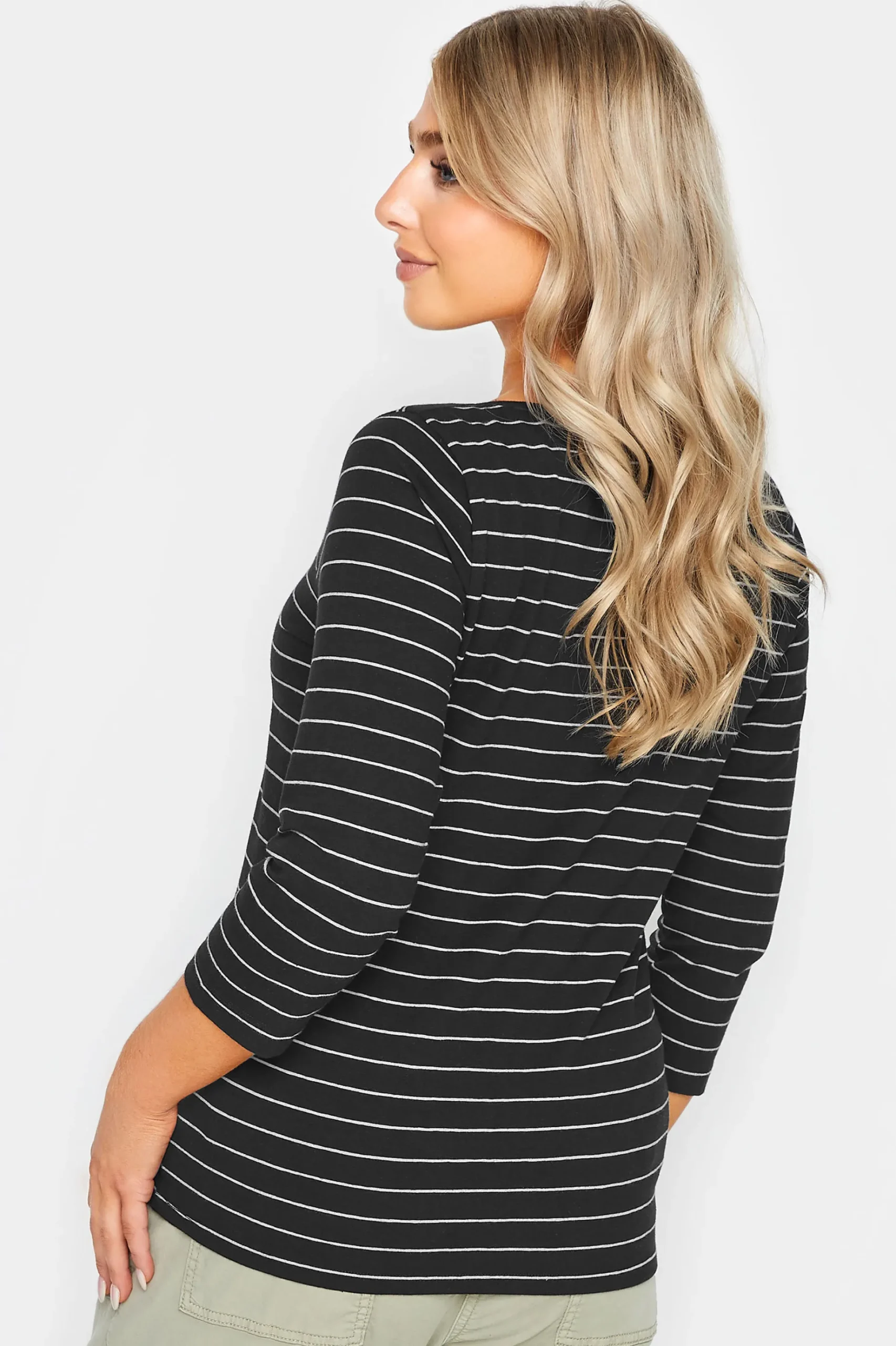 M&Co Womens M&Co Black Stripe Cotton Blend Top