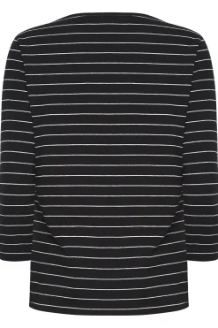 M&Co Womens M&Co Black Stripe Cotton Blend Top