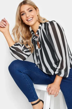 M&Co Womens M&Co Black Stripe Tie Neck Blouse