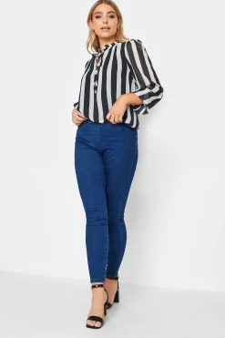 M&Co Womens M&Co Black Stripe Tie Neck Blouse