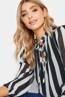 M&Co Womens M&Co Black Stripe Tie Neck Blouse