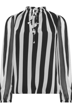 M&Co Womens M&Co Black Stripe Tie Neck Blouse