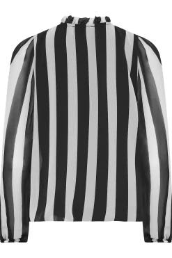 M&Co Womens M&Co Black Stripe Tie Neck Blouse
