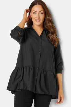 M&Co Womens M&Co Black Stripe Frill Hem Shirt