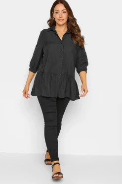 M&Co Womens M&Co Black Stripe Frill Hem Shirt
