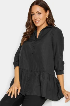 M&Co Womens M&Co Black Stripe Frill Hem Shirt