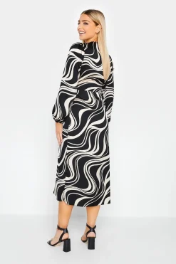 M&Co Womens M&Co Black Swirl Print Midi Wrap Dress