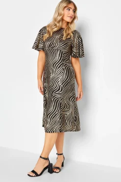 M&Co Womens M&Co Black Swirl Print Angel Sleeve Split Hem Midi Dress