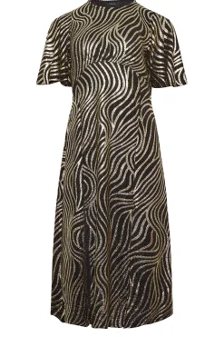 M&Co Womens M&Co Black Swirl Print Angel Sleeve Split Hem Midi Dress