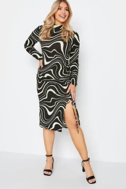 M&Co Womens M&Co Black Swirl Ruched Side Midi Dress