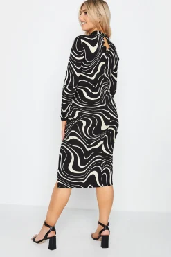 M&Co Womens M&Co Black Swirl Ruched Side Midi Dress