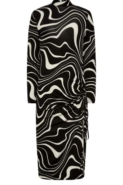 M&Co Womens M&Co Black Swirl Ruched Side Midi Dress