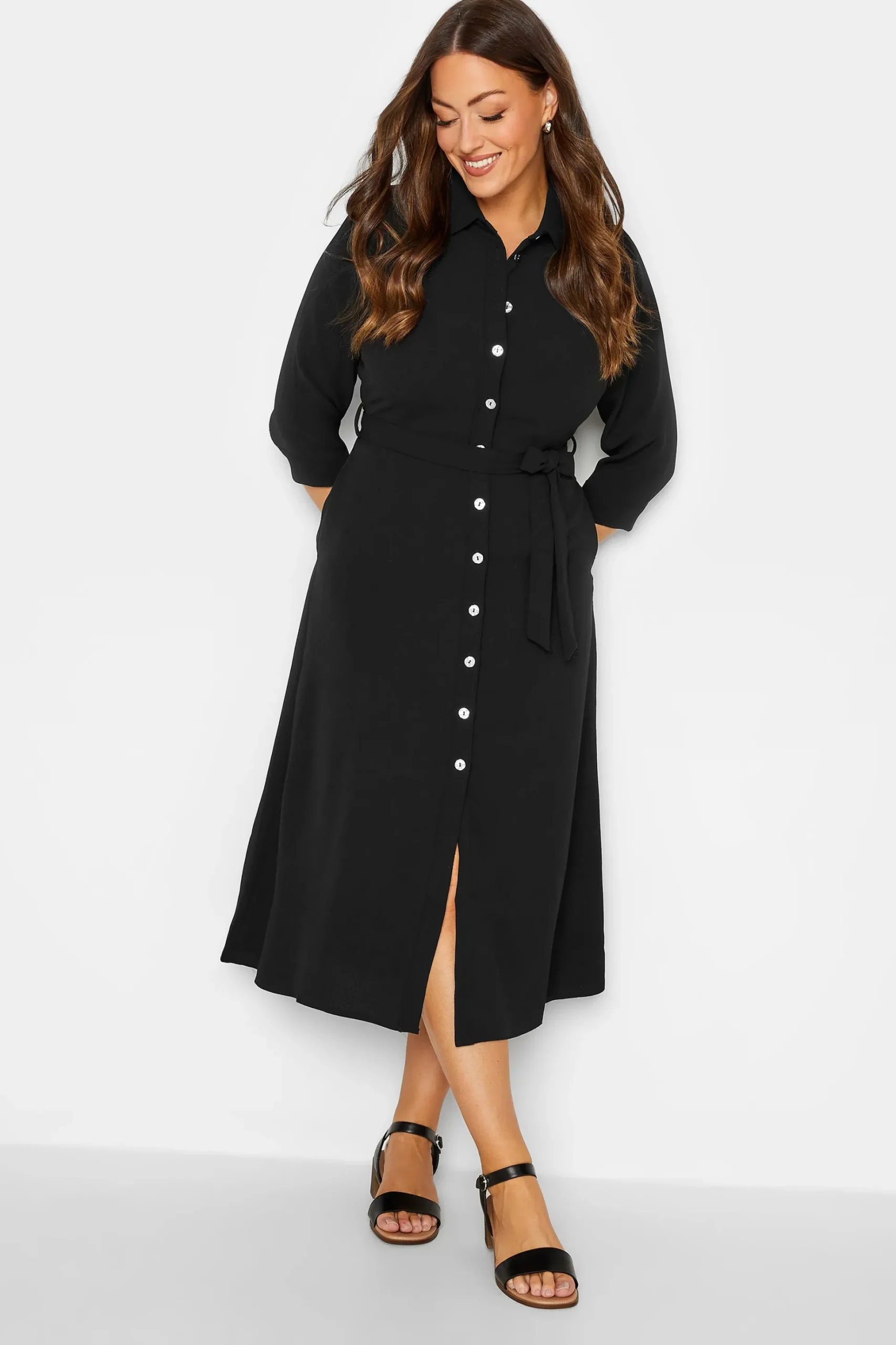 M&Co Womens M&Co Black Textured Black Shirt Dress