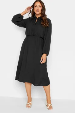 M&Co Womens M&Co Black Tie Neck Elasticated Waist Dress