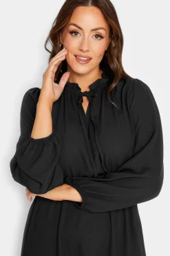 M&Co Womens M&Co Black Tie Neck Elasticated Waist Dress