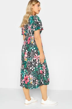 M&Co Womens M&Co Black Tropical Mixed Print Midi Tea Dress