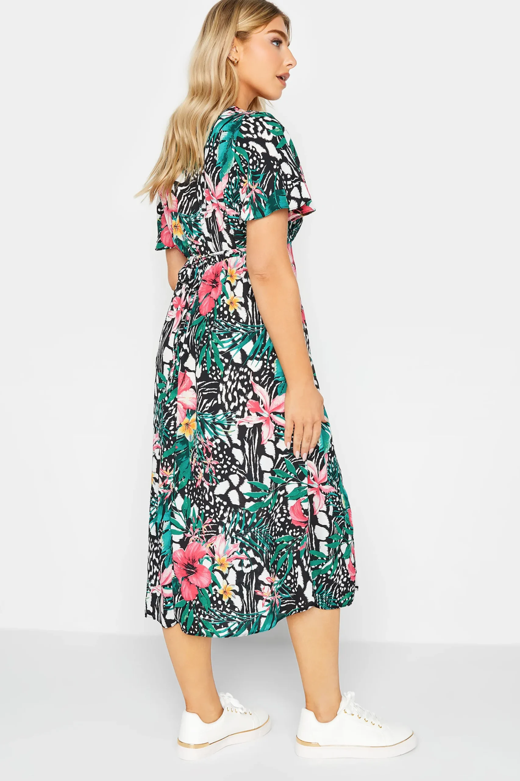 M&Co Womens M&Co Black Tropical Mixed Print Midi Tea Dress