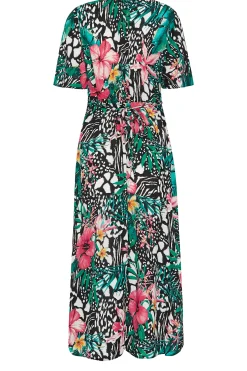 M&Co Womens M&Co Black Tropical Mixed Print Midi Tea Dress