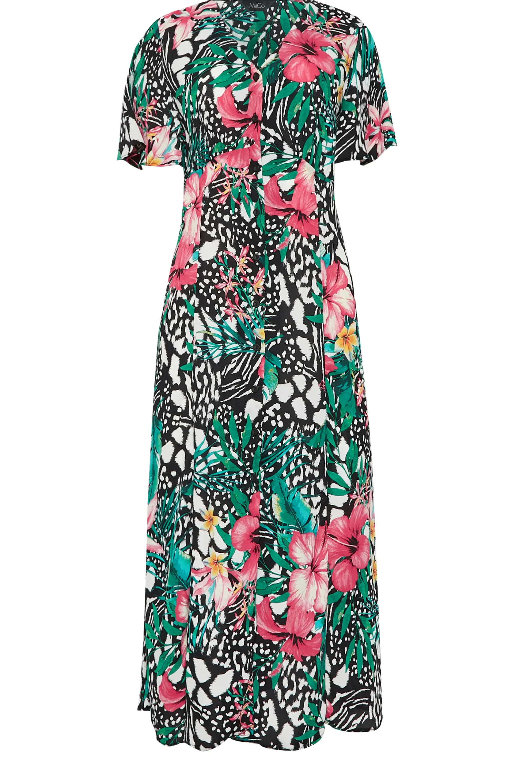 M&Co Womens M&Co Black Tropical Mixed Print Midi Tea Dress