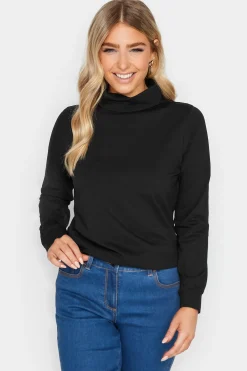 M&Co Womens M&Co Black Turtle Neck Long Sleeve Cotton Blend Top