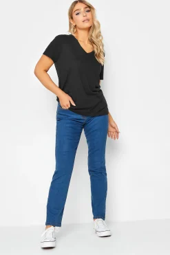 M&Co Womens M&Co Black V-Neck Cotton T-Shirt