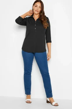 M&Co Womens M&Co Black V-Neck Half Placket Shirt