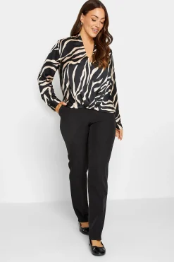 M&Co Womens M&Co Black Zebra Print Wrap Front Blouse