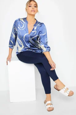 M&Co Womens M&Co Blue Abstract Print 3/4 Sleeve Blouse