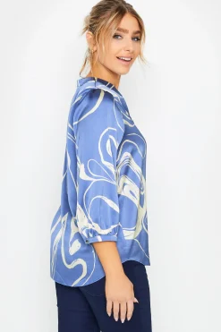 M&Co Womens M&Co Blue Abstract Print 3/4 Sleeve Blouse