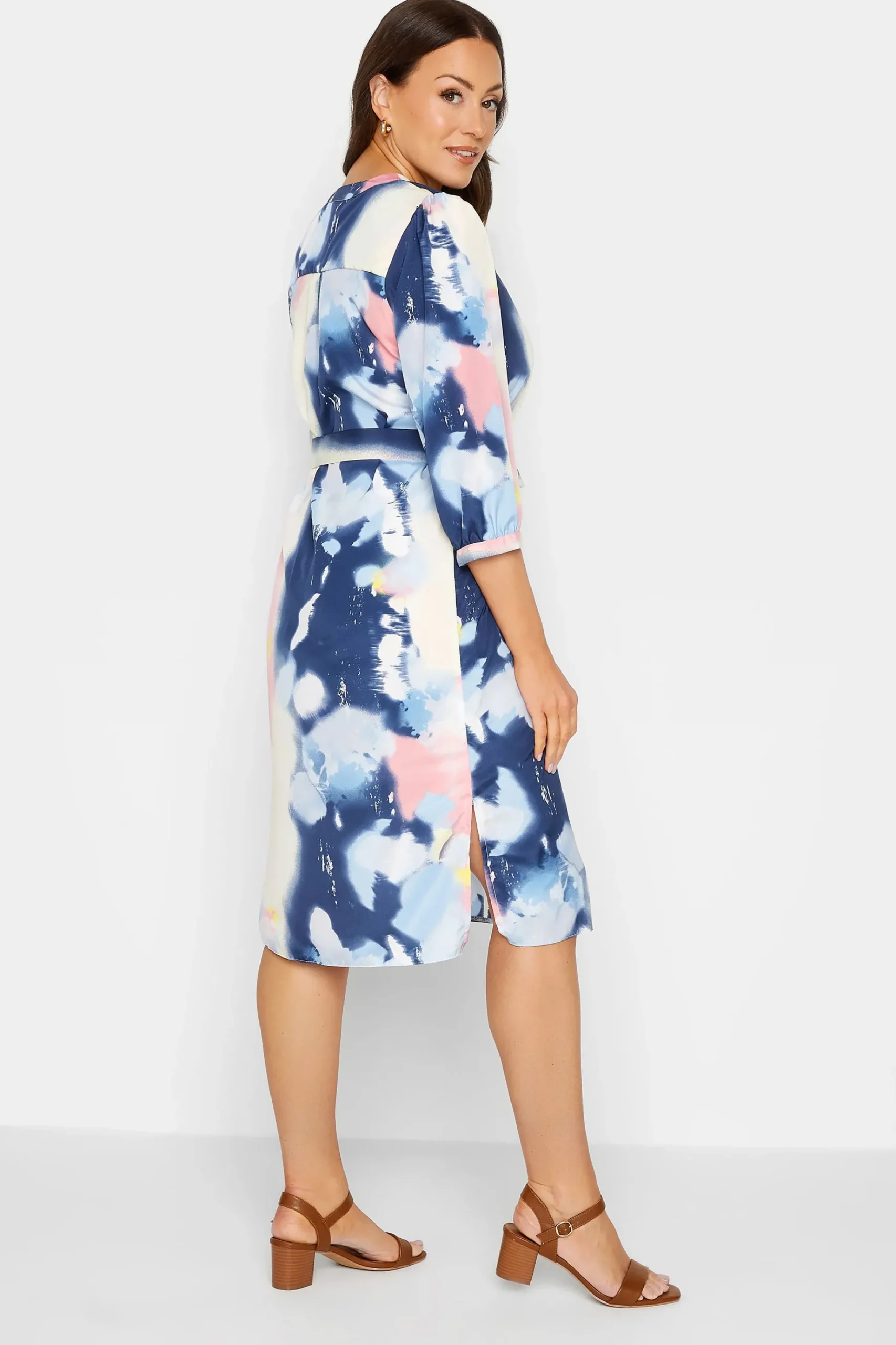M&Co Womens M&Co Blue Abstract Print Tie Waist Tunic Dress