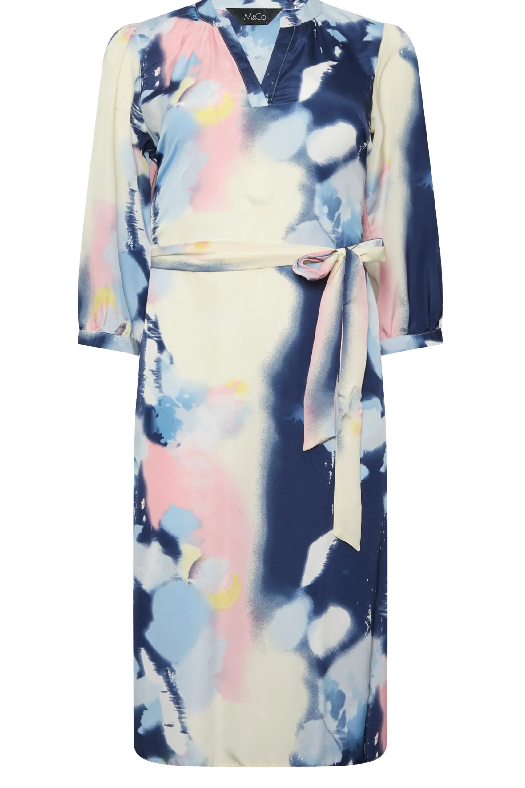 M&Co Womens M&Co Blue Abstract Print Tie Waist Tunic Dress