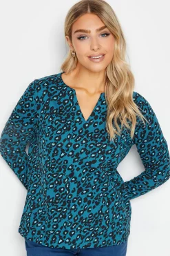M&Co Womens M&Co Blue Animal Print Notch Neck Cotton T-Shirt