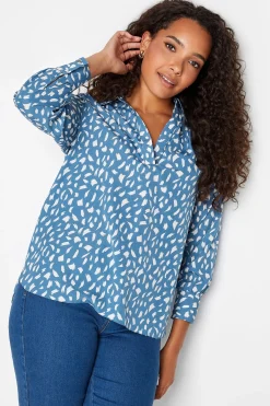 M&Co Womens M&Co Blue Brush Stroke Print Half Placket Shirt