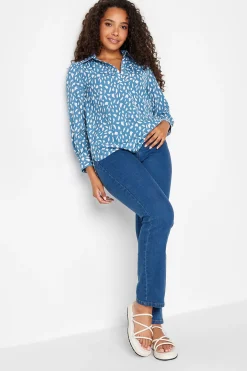 M&Co Womens M&Co Blue Brush Stroke Print Half Placket Shirt