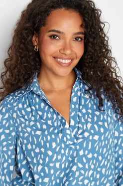 M&Co Womens M&Co Blue Brush Stroke Print Half Placket Shirt