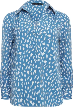 M&Co Womens M&Co Blue Brush Stroke Print Half Placket Shirt