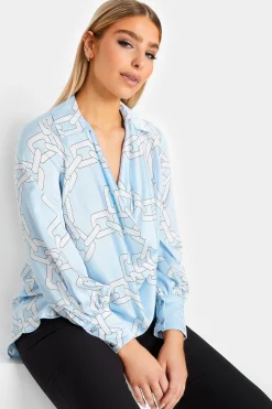 M&Co Womens M&Co Blue Chain Print Cowl Neck Satin Blouse