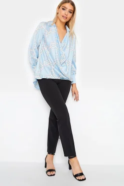 M&Co Womens M&Co Blue Chain Print Cowl Neck Satin Blouse