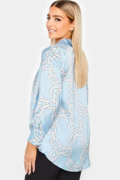 M&Co Womens M&Co Blue Chain Print Cowl Neck Satin Blouse