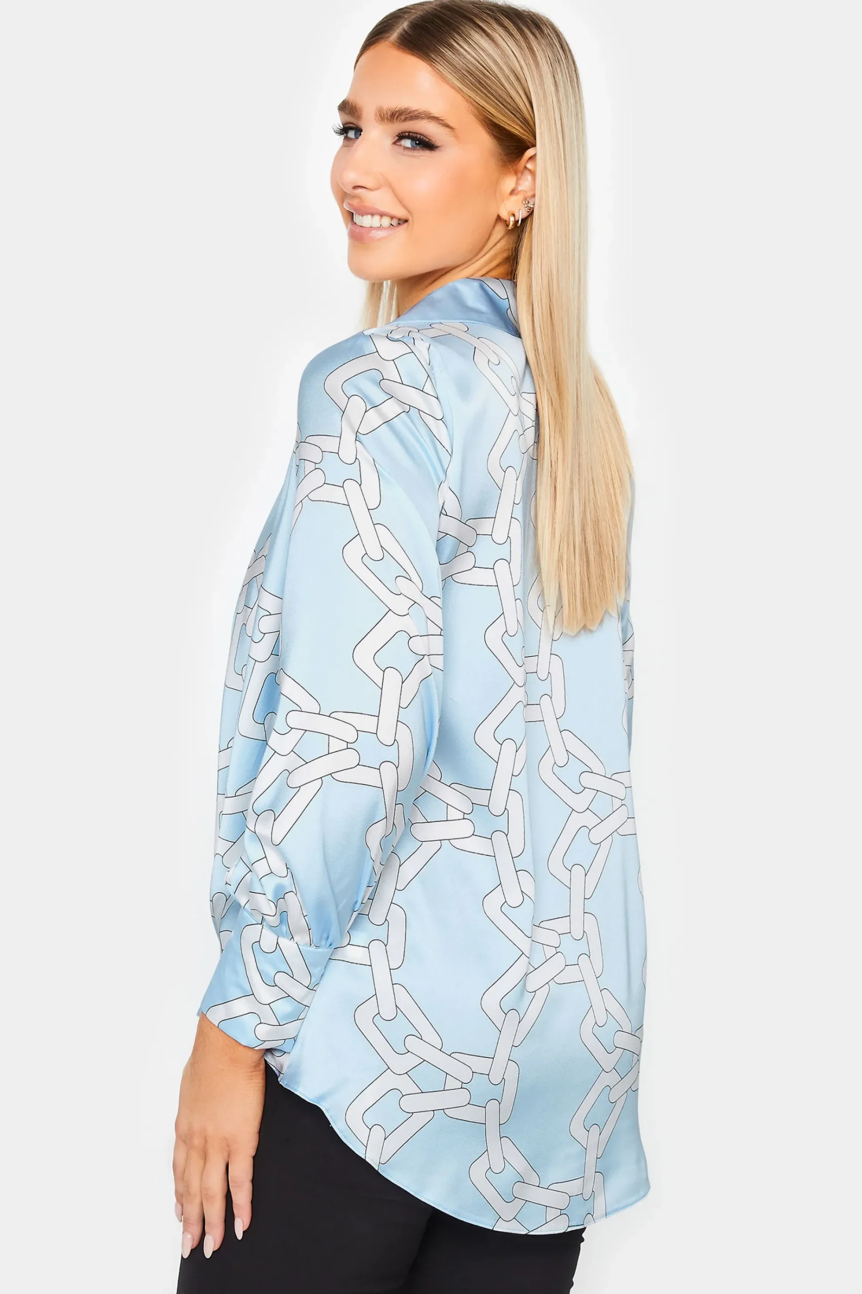 M&Co Womens M&Co Blue Chain Print Cowl Neck Satin Blouse