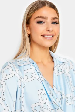 M&Co Womens M&Co Blue Chain Print Cowl Neck Satin Blouse