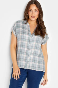 M&Co Womens M&Co Blue Check Grown On Sleeve Shirt