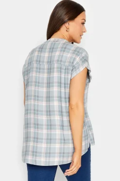 M&Co Womens M&Co Blue Check Grown On Sleeve Shirt