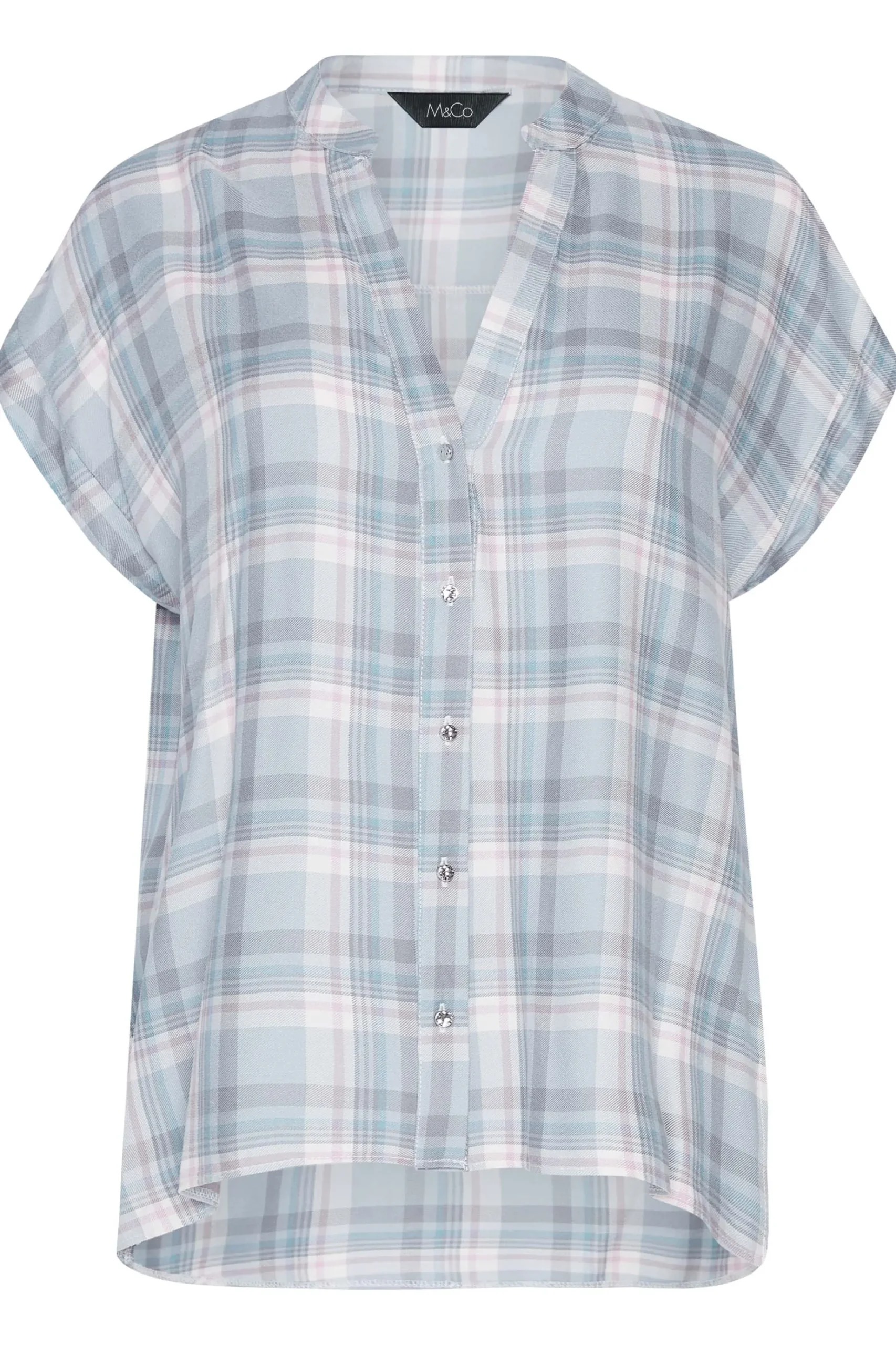M&Co Womens M&Co Blue Check Grown On Sleeve Shirt