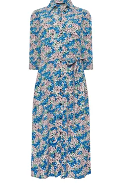 M&Co Womens M&Co Blue Ditsy Floral Tie Belt Dress