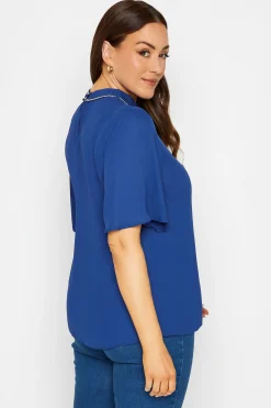 M&Co Womens M&Co Blue Embellished Neck Keyhole Blouse