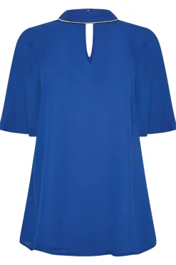 M&Co Womens M&Co Blue Embellished Neck Keyhole Blouse