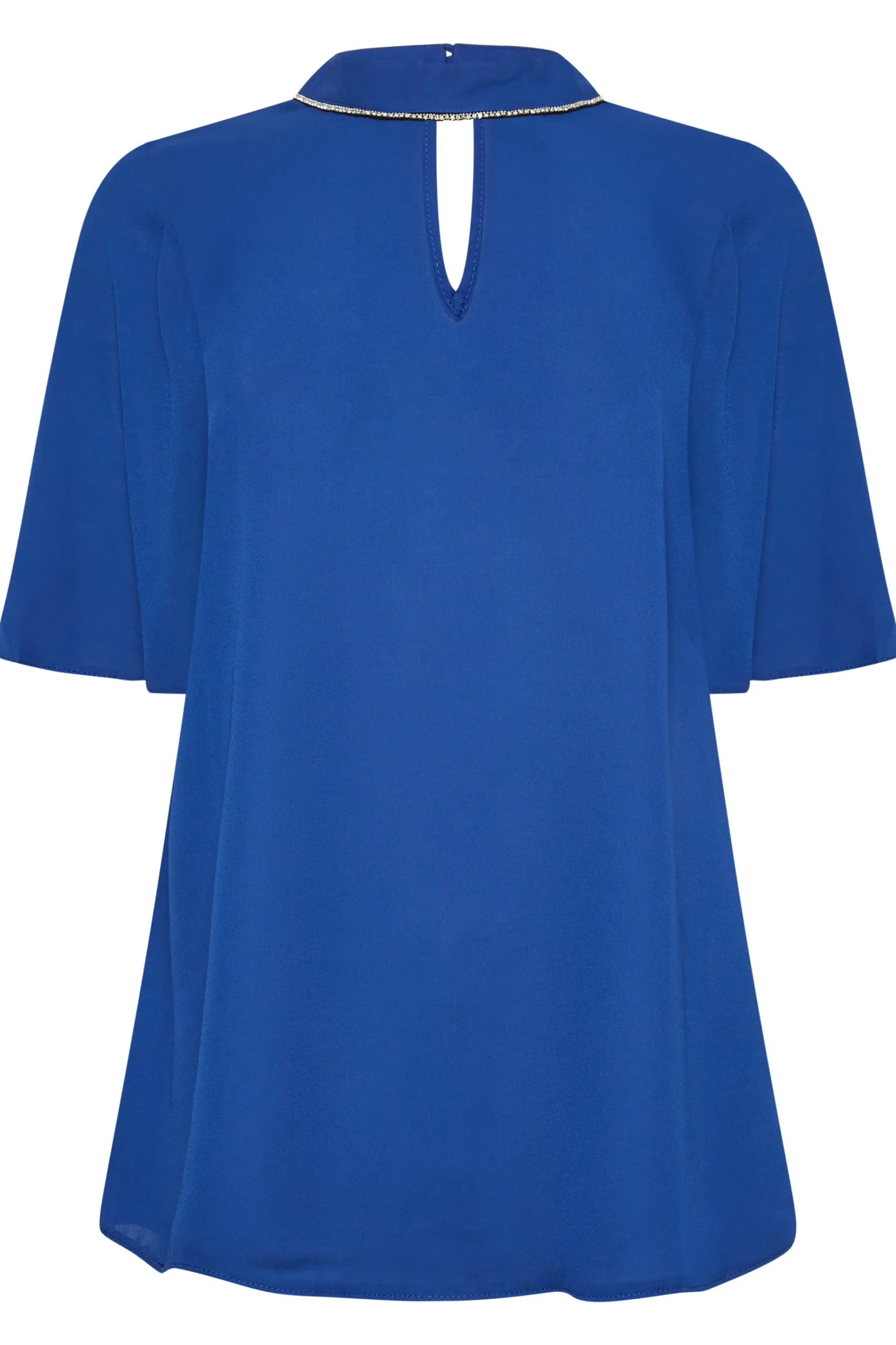 M&Co Womens M&Co Blue Embellished Neck Keyhole Blouse