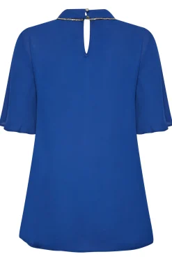 M&Co Womens M&Co Blue Embellished Neck Keyhole Blouse